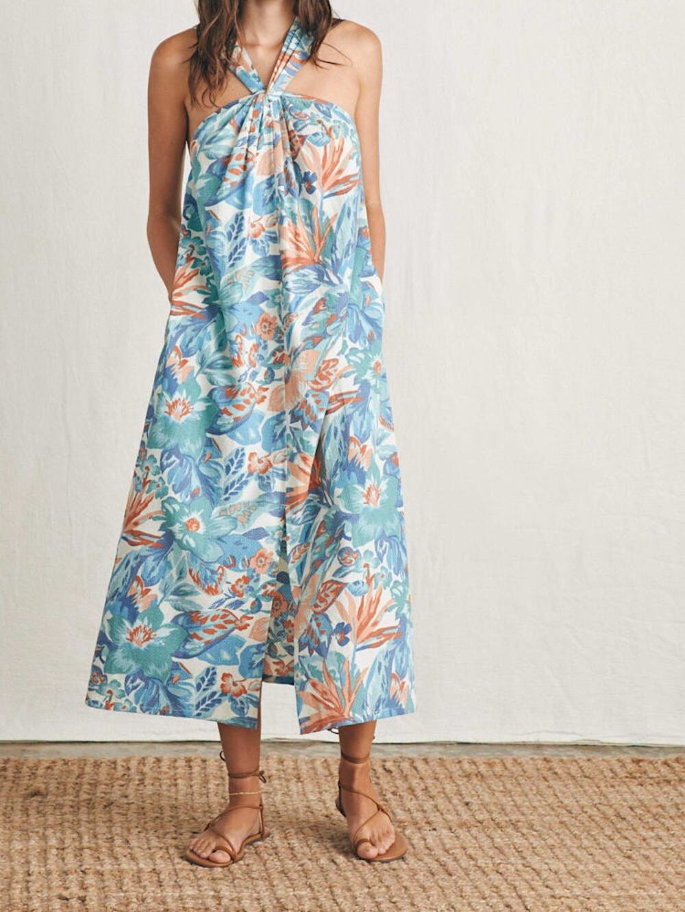 Faherty NWT Bay Twist Dress Paradise Blossom Floral SZ Small Organic Cotton